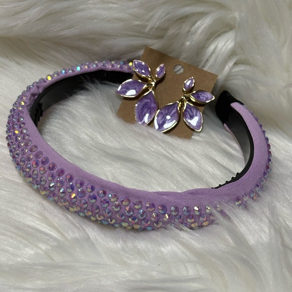 Pink Rhinestone Headband and Earring Set - Picture 2 of 9